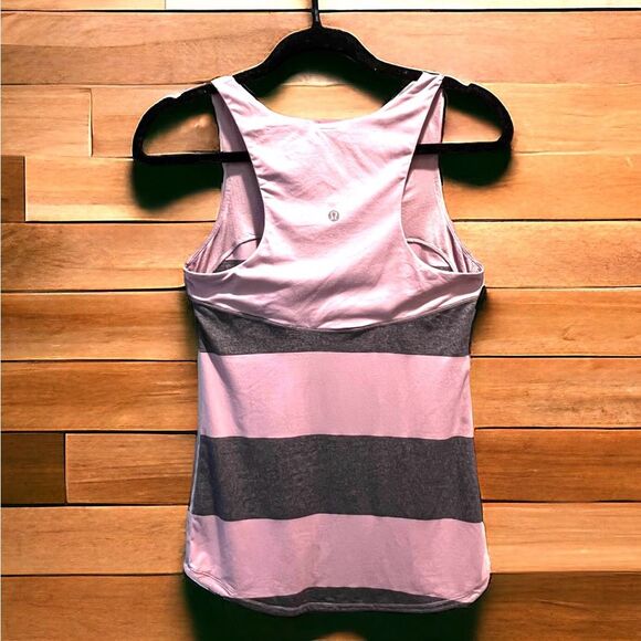 Lululemon Run: First Base Stripe Mauvelous Heathered Tank Black/Mauvelo Size 6 - Picture 4 of 5
